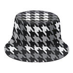 Grey Houndstooth Pattern Print Bucket Hat