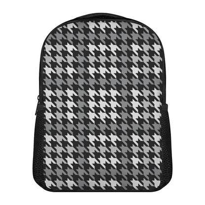 Grey Houndstooth Pattern Print Casual Backpack