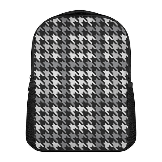 Grey Houndstooth Pattern Print Casual Backpack
