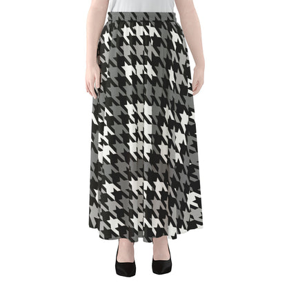 Grey Houndstooth Pattern Print Chiffon Maxi Skirt