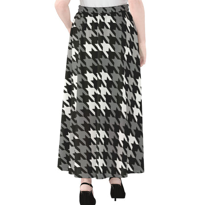 Grey Houndstooth Pattern Print Chiffon Maxi Skirt