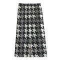 Grey Houndstooth Pattern Print Cotton Front Slit Maxi Skirt
