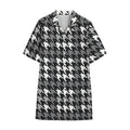 Grey Houndstooth Pattern Print Cotton Hawaiian Shirt