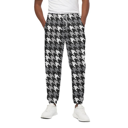 Grey Houndstooth Pattern Print Cotton Pants