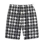 Grey Houndstooth Pattern Print Cotton Shorts