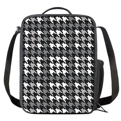 Grey Houndstooth Pattern Print Crossbody Lunch Bag