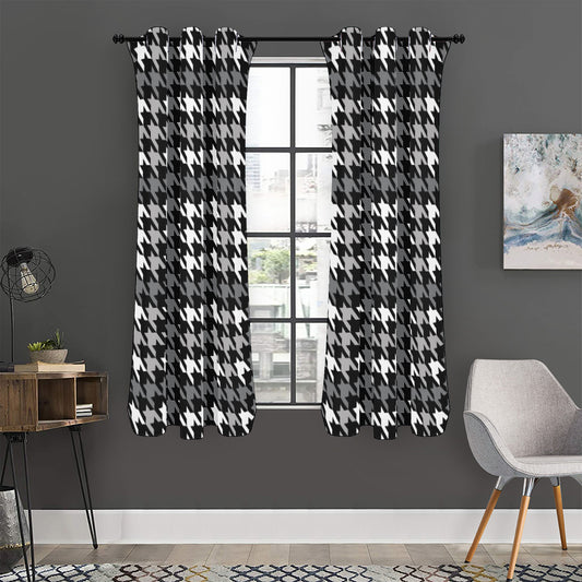 Grey Houndstooth Pattern Print Curtain