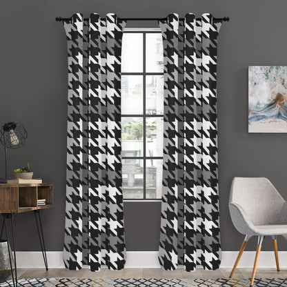 Grey Houndstooth Pattern Print Curtain