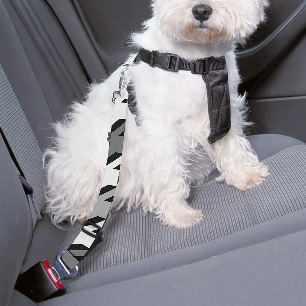 Grey Houndstooth Pattern Print Dog Seat Belt