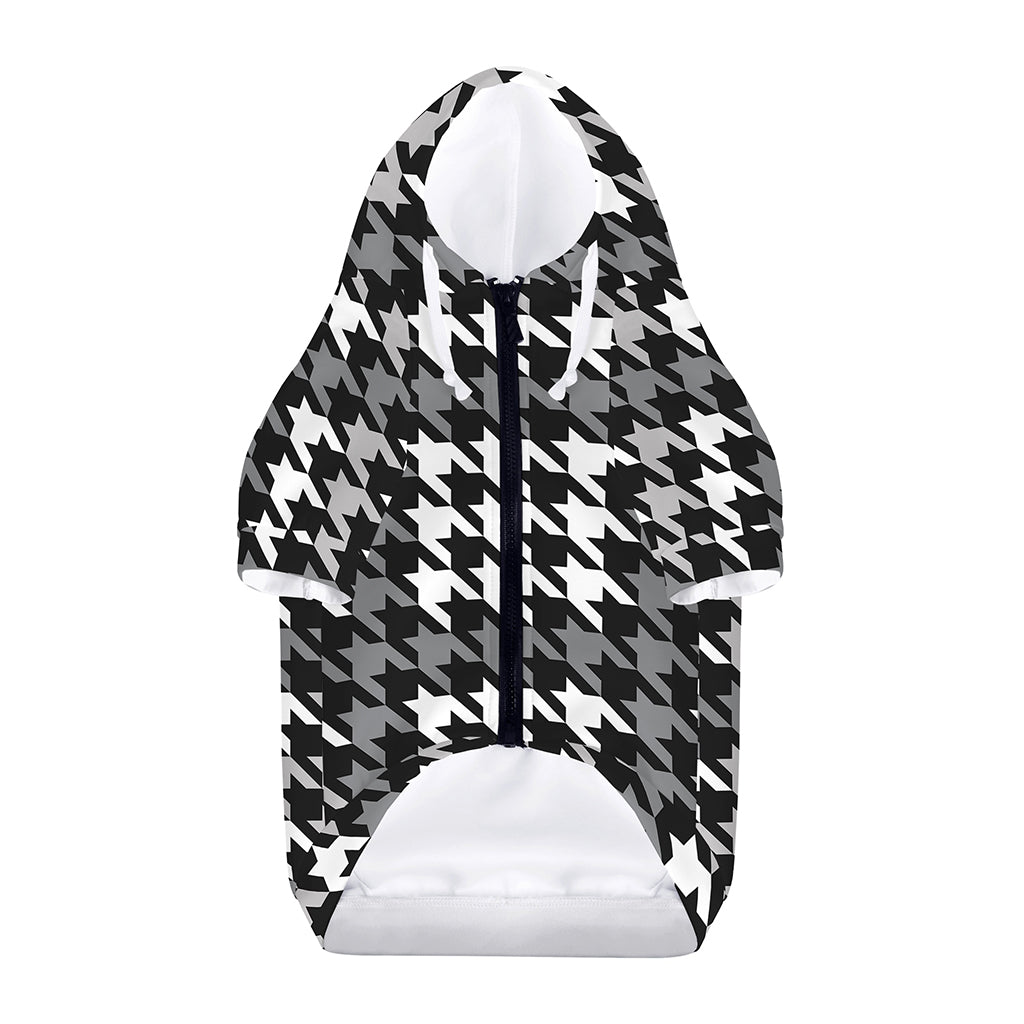 Grey Houndstooth Pattern Print Dog Zip Up Hoodie