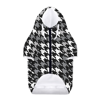 Grey Houndstooth Pattern Print Dog Zip Up Hoodie