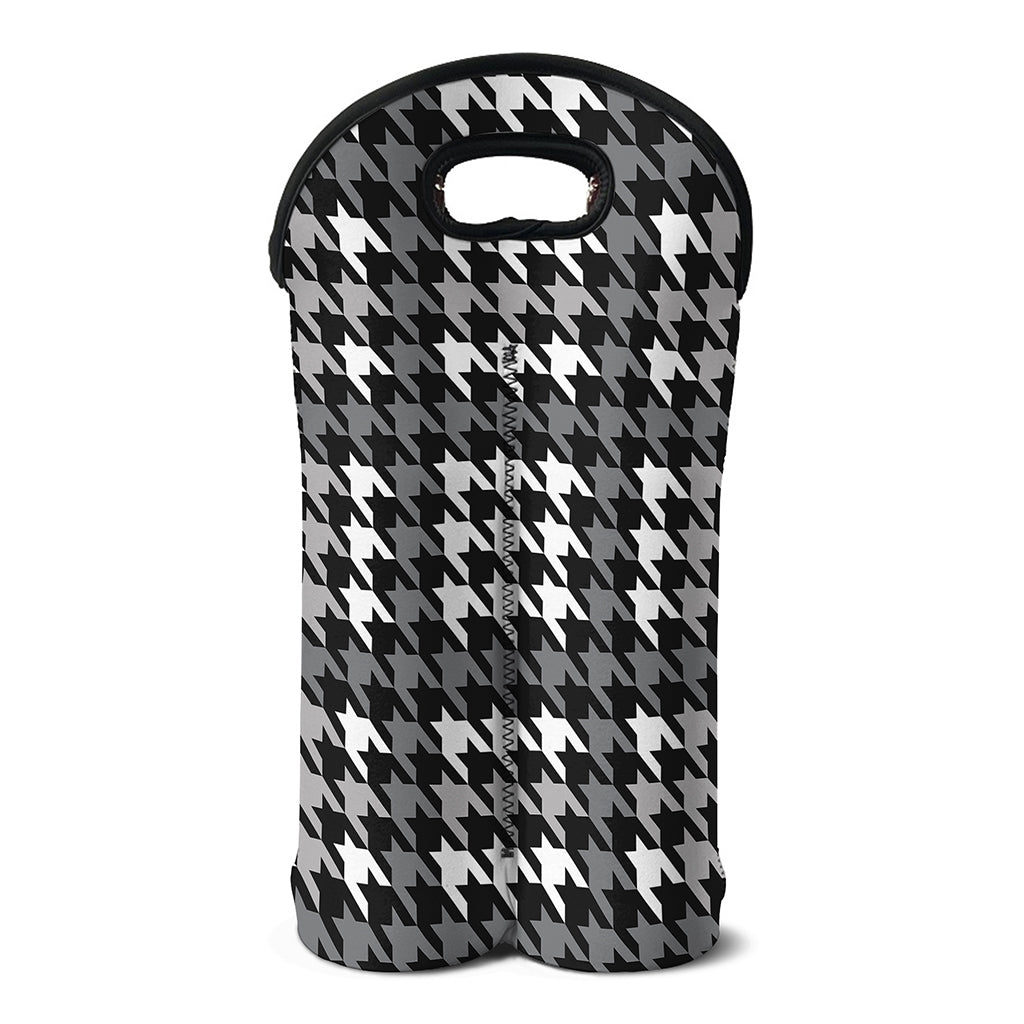 Grey Houndstooth Pattern Print Double Neoprene Wine Tote