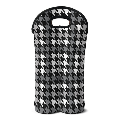 Grey Houndstooth Pattern Print Double Neoprene Wine Tote