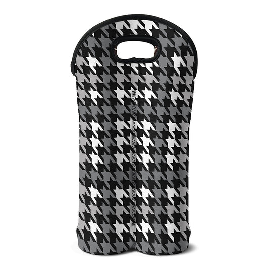 Grey Houndstooth Pattern Print Double Neoprene Wine Tote