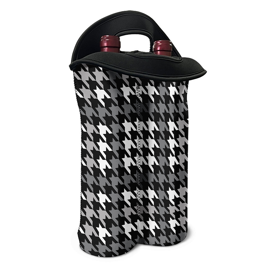 Grey Houndstooth Pattern Print Double Neoprene Wine Tote