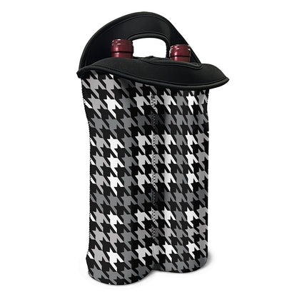Grey Houndstooth Pattern Print Double Neoprene Wine Tote