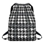 Grey Houndstooth Pattern Print Drawstring Backpack