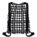 Grey Houndstooth Pattern Print Drawstring Backpack