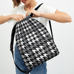Grey Houndstooth Pattern Print Drawstring Backpack