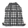 Grey Houndstooth Pattern Print Drawstring Bag