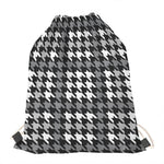 Grey Houndstooth Pattern Print Drawstring Bag