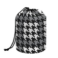 Grey Houndstooth Pattern Print Drawstring Makeup Bag