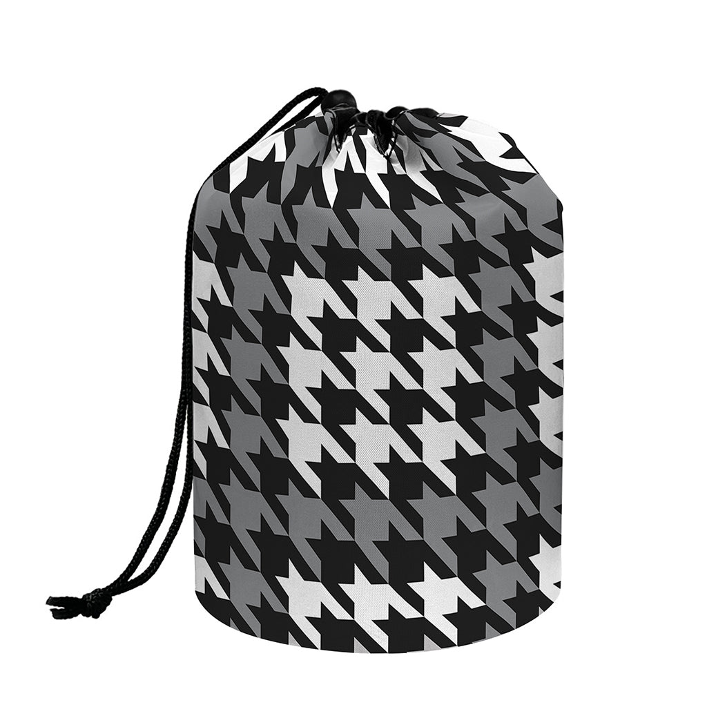Grey Houndstooth Pattern Print Drawstring Makeup Bag