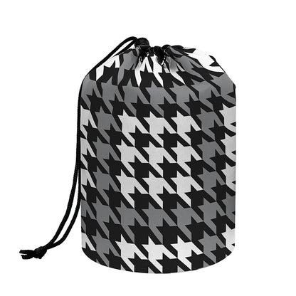 Grey Houndstooth Pattern Print Drawstring Makeup Bag