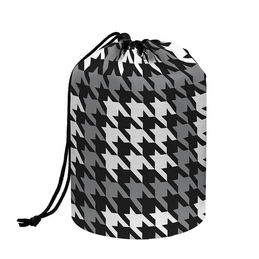 Grey Houndstooth Pattern Print Drawstring Makeup Bag