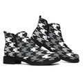 Grey Houndstooth Pattern Print Flat Ankle Boots