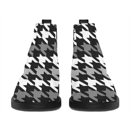 Grey Houndstooth Pattern Print Flat Ankle Boots