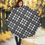 Grey Houndstooth Pattern Print Foldable Umbrella
