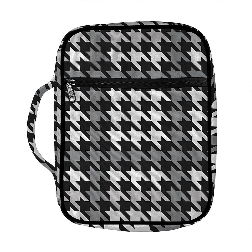 Grey Houndstooth Pattern Print Front Pocket Bible Bag