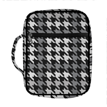 Grey Houndstooth Pattern Print Front Pocket Bible Bag