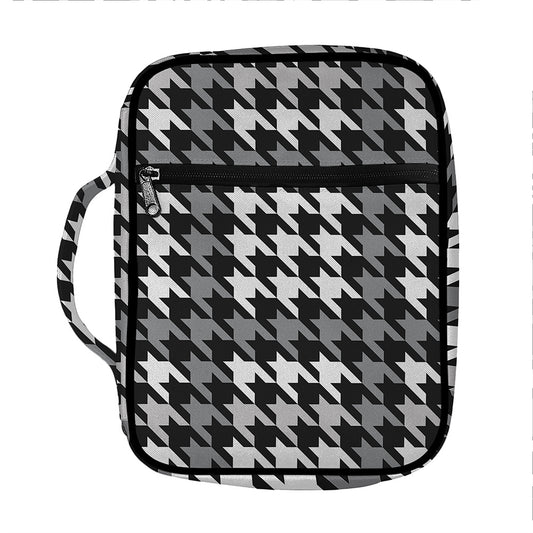 Grey Houndstooth Pattern Print Front Pocket Bible Bag