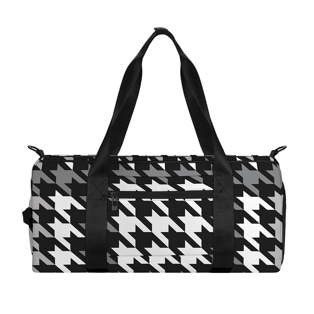 Grey Houndstooth Pattern Print Gym Bag