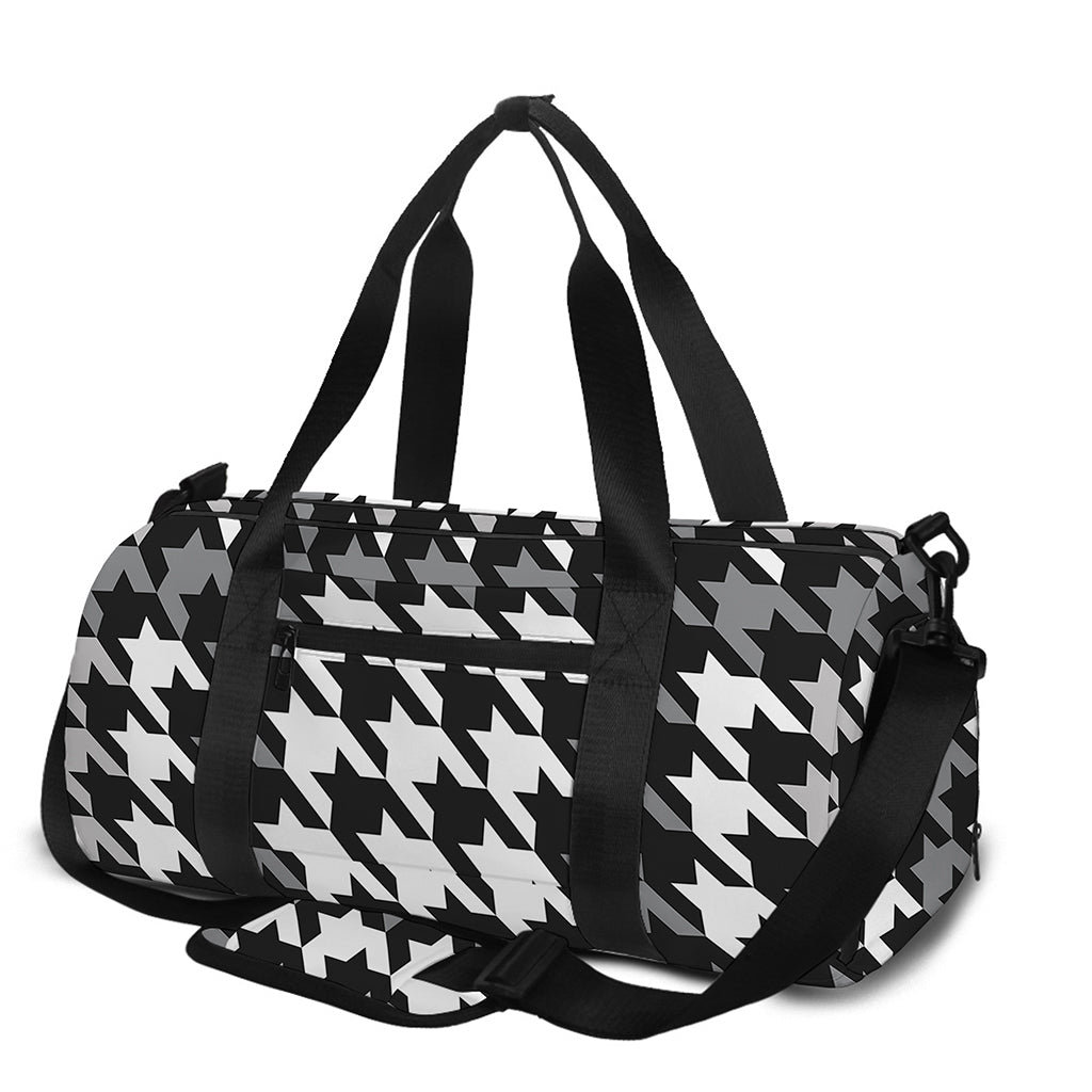 Grey Houndstooth Pattern Print Gym Bag