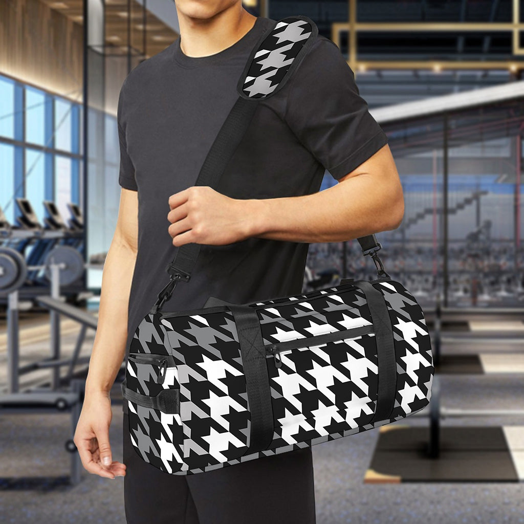 Grey Houndstooth Pattern Print Gym Bag
