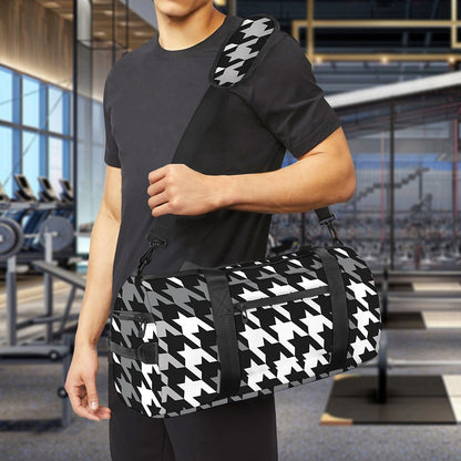 Grey Houndstooth Pattern Print Gym Bag