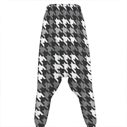 Grey Houndstooth Pattern Print Hammer Pants