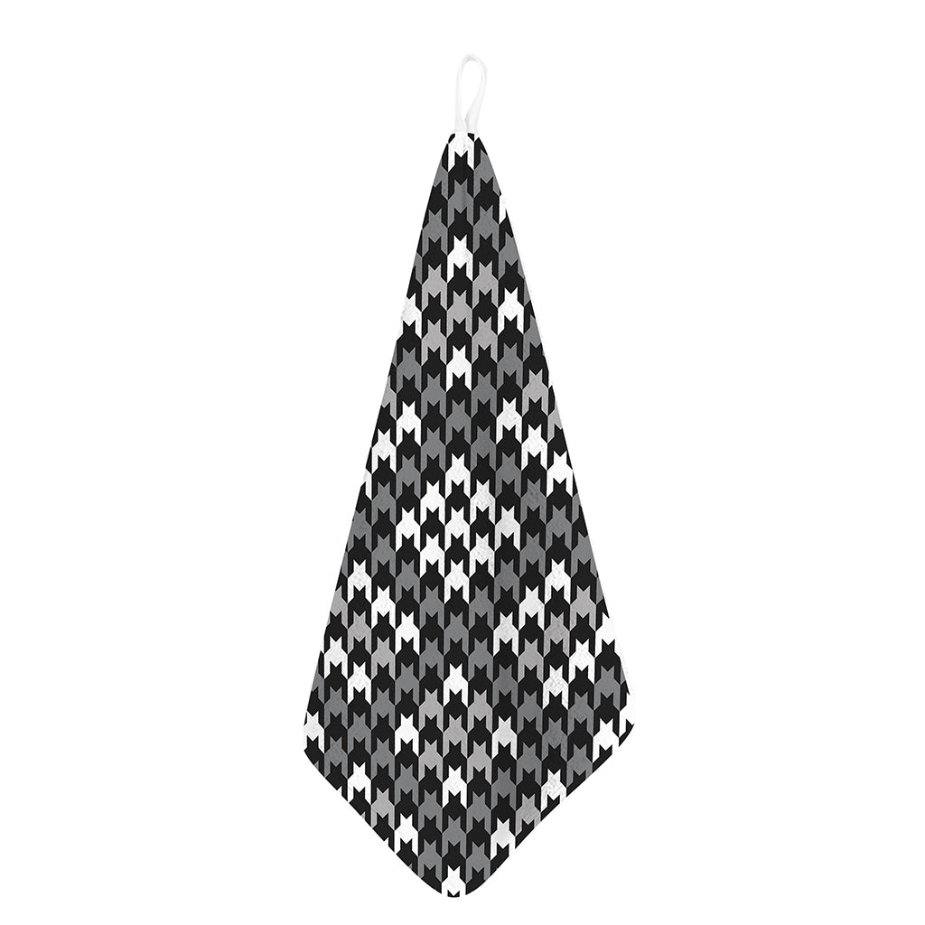 Grey Houndstooth Pattern Print Hand Towel