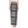 Grey Houndstooth Pattern Print High Slit Maxi Skirt