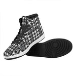 Grey Houndstooth Pattern Print High Top Leather Sneakers