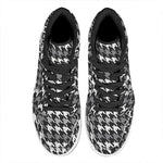 Grey Houndstooth Pattern Print High Top Leather Sneakers