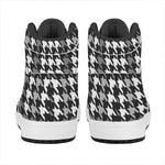 Grey Houndstooth Pattern Print High Top Leather Sneakers