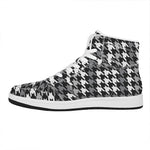 Grey Houndstooth Pattern Print High Top Leather Sneakers