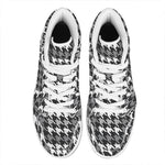 Grey Houndstooth Pattern Print High Top Leather Sneakers