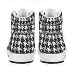 Grey Houndstooth Pattern Print High Top Leather Sneakers