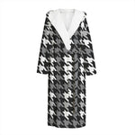 Grey Houndstooth Pattern Print Hooded Bathrobe