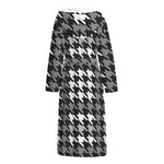 Grey Houndstooth Pattern Print Hooded Bathrobe